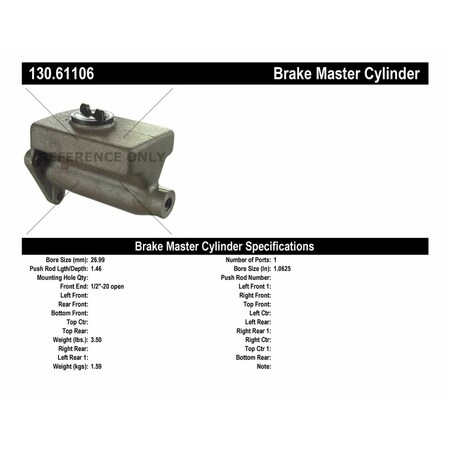 Centric Parts Centric 130.61106 Centric Premium Brake Master Cylinders 130.61106